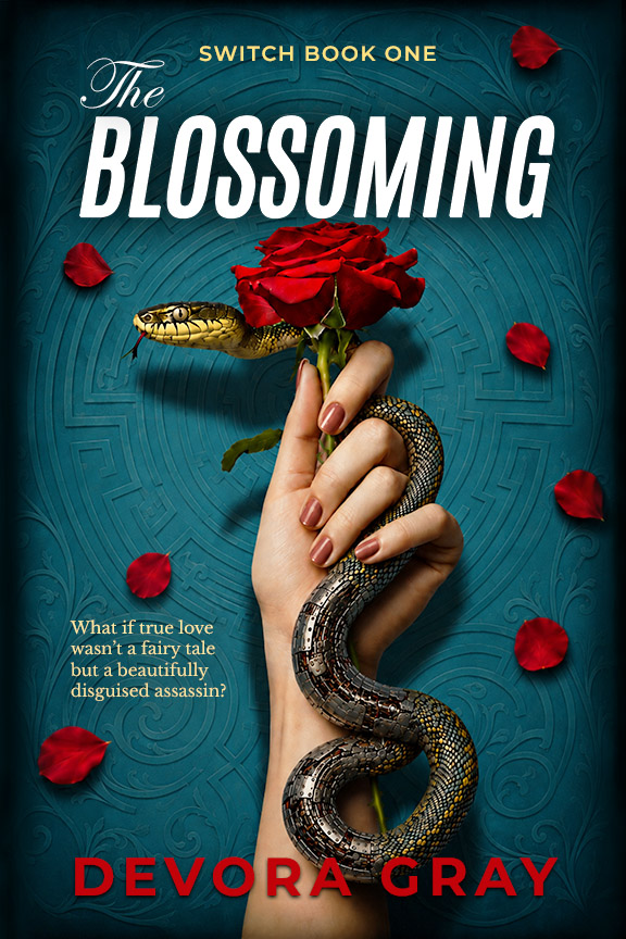 The Blossoming The Blossoming by Devora Gray, book one of the Switch trilogy. Cover art featuring a hand holding a rose entwined with a snake.